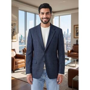 Daniel Cremieux Collection micro-houndstooth Blazer Mens 42R Navy Blue Preppy
